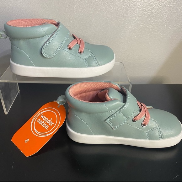 Wonder Nation Toddler Girls Adaptive Shoes Size 8, 9 & 10 Mileau Green With Pink - Picture 1 of 9